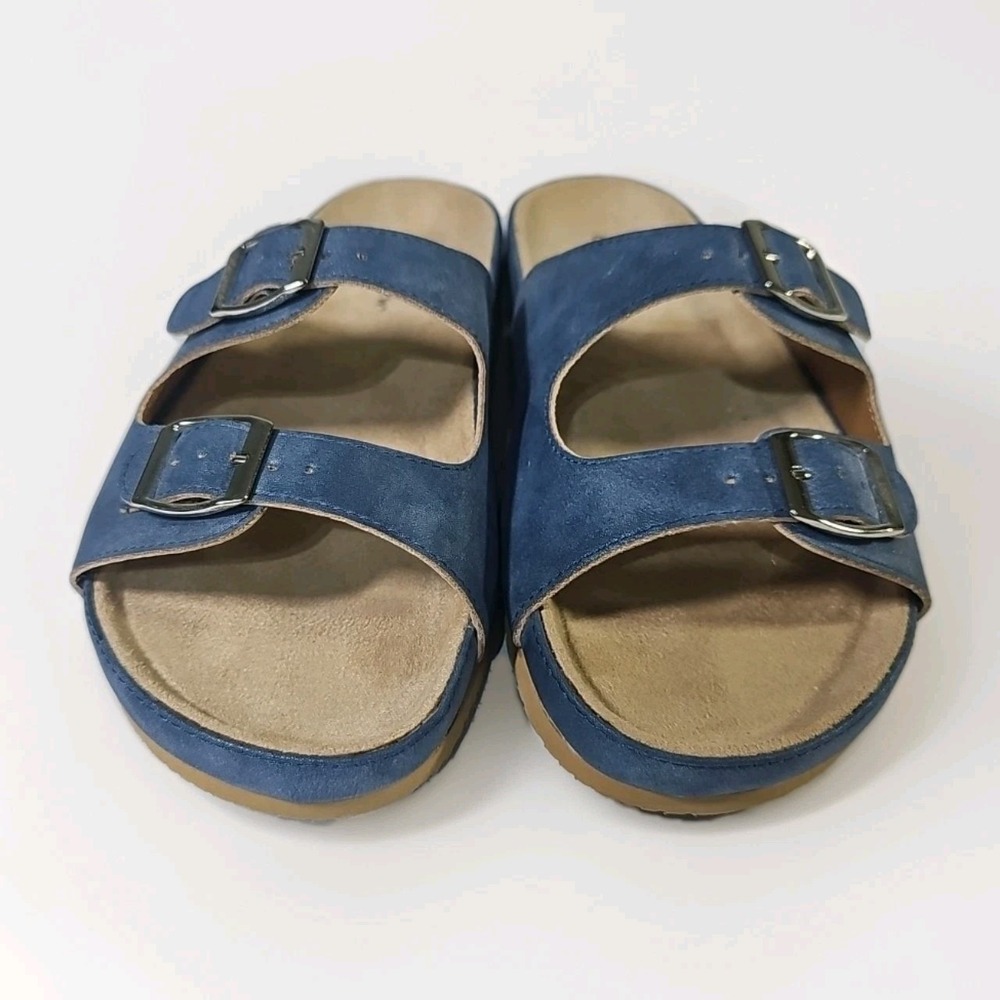 Comfortview‎ Slide Sandals Womens 8w Blue Double Strap Adjustable Buckle Flat - Picture 2 of 9
